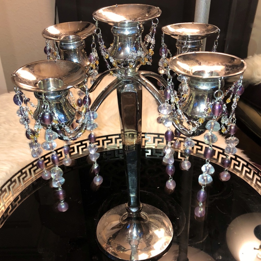 Gypsy Candleabra 5 Taper Silver Deco Bohemian Bead